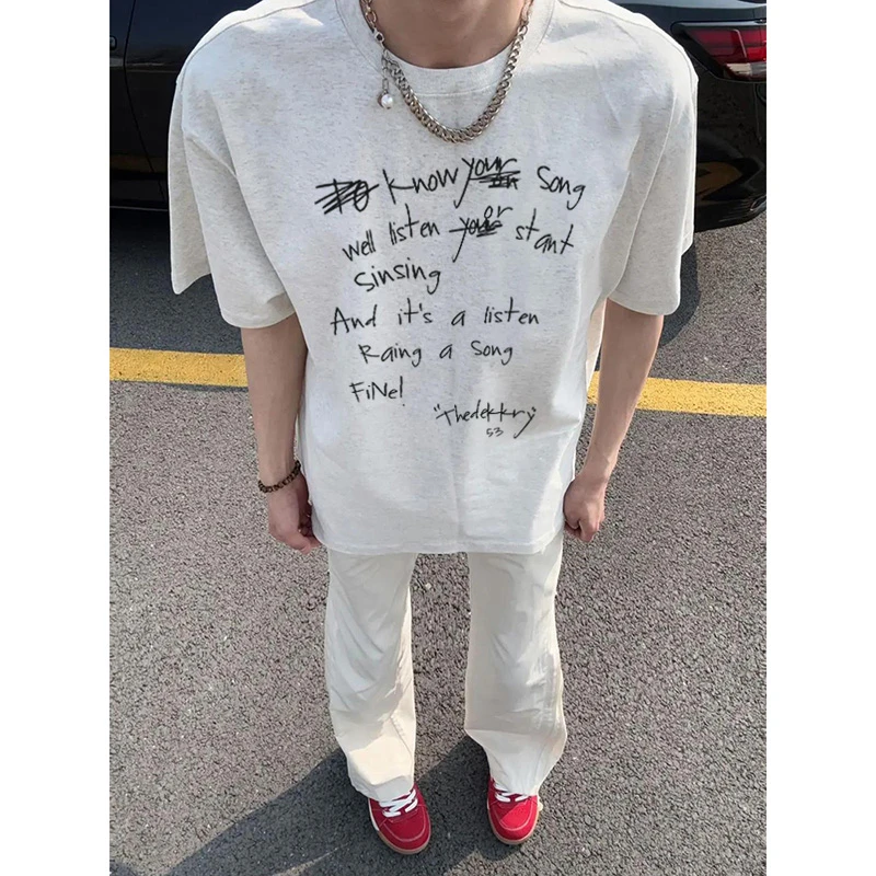 美式ins潮牌字母印花短袖t恤男女夏季街头风百搭宽松纯棉情侣上衣