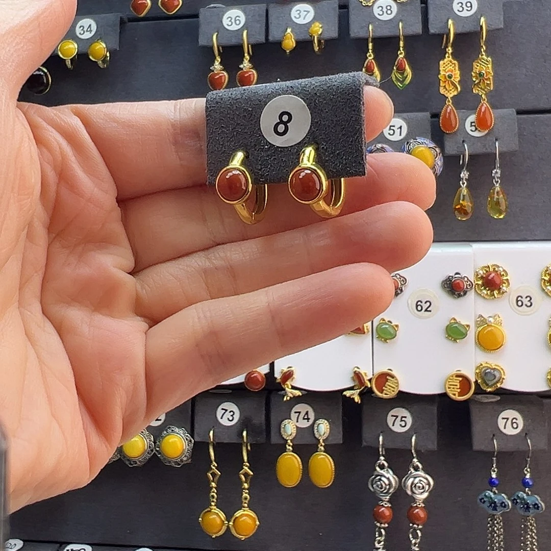 南红玛瑙未镶嵌耳饰通体纯银天然南红耳扣