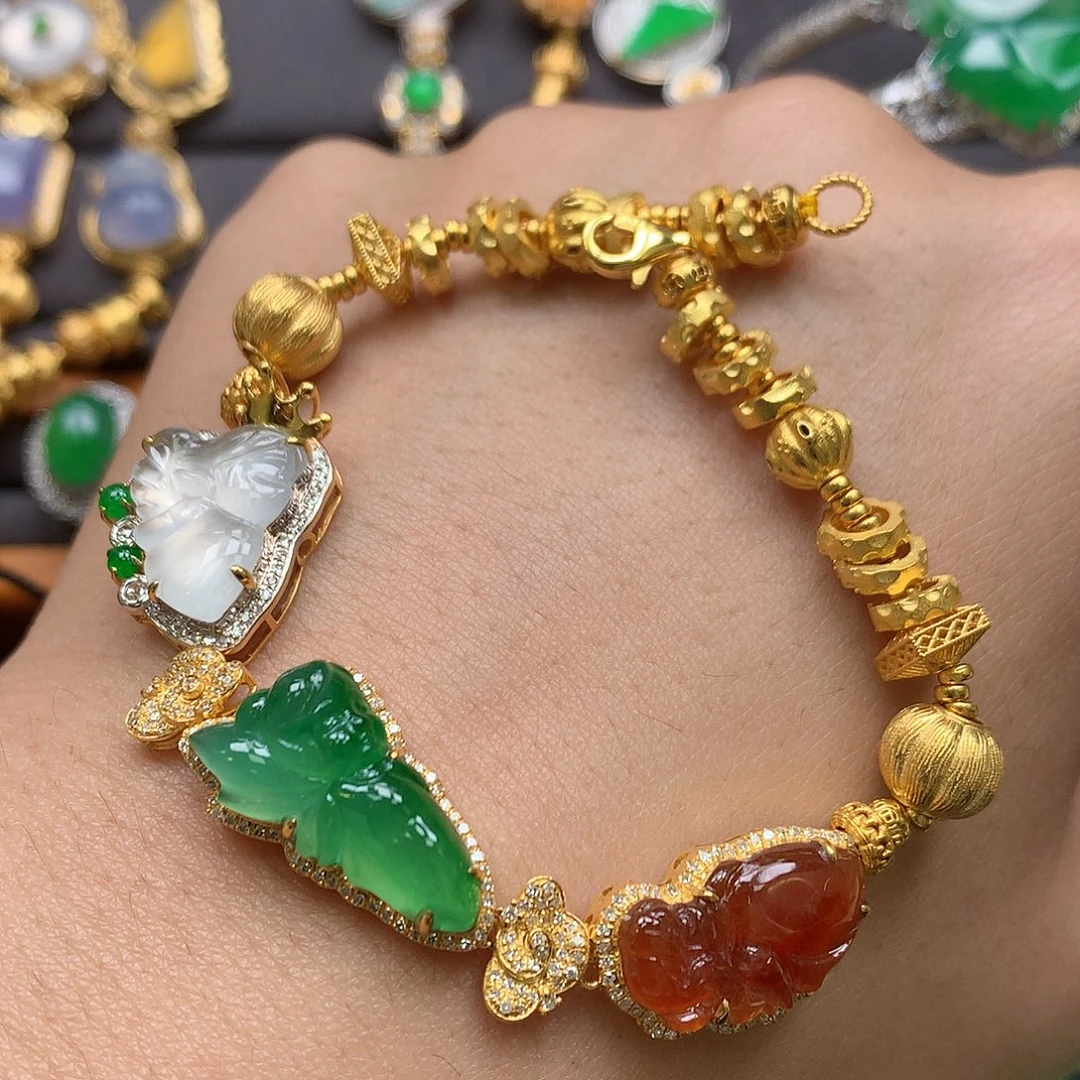 翡翠18K金镶嵌手链