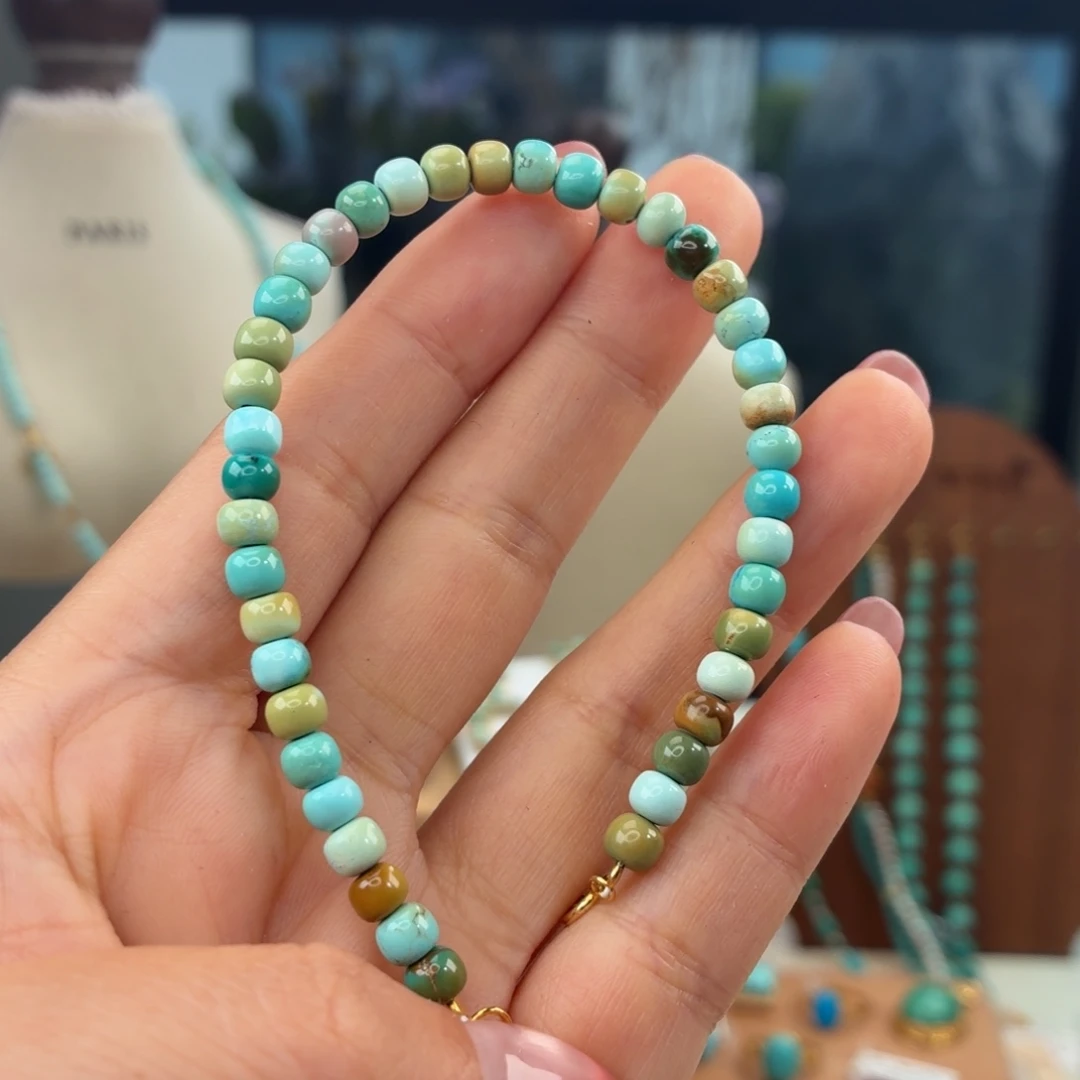 绿松石银S925镀金镶嵌手链