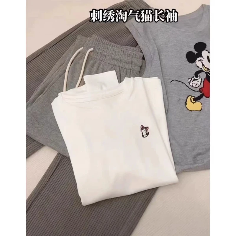 【刺绣淘气猫】巨好rua！长袖打底衫韩版针织T恤女上衣2025年春款