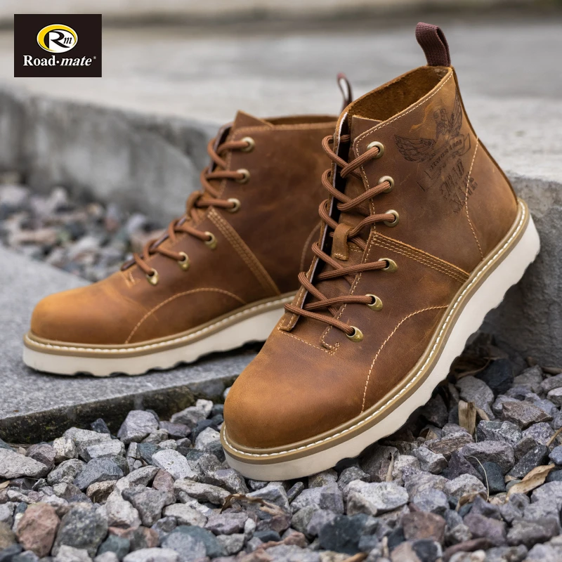 路伴男鞋美式复古牛皮户外工装鞋男士高帮工装靴休闲鞋经典潮