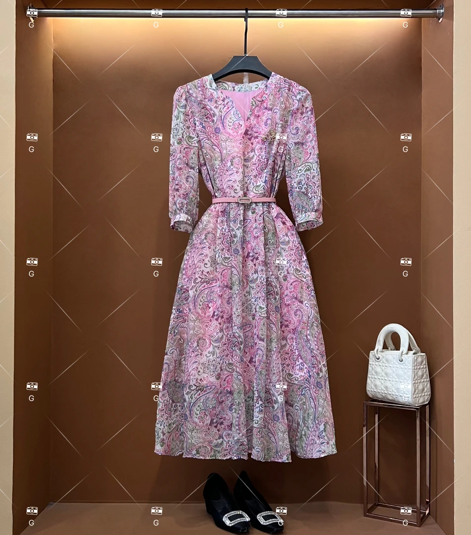 春夏丨设计师轻奢法式印花女士连衣裙 GS-55092