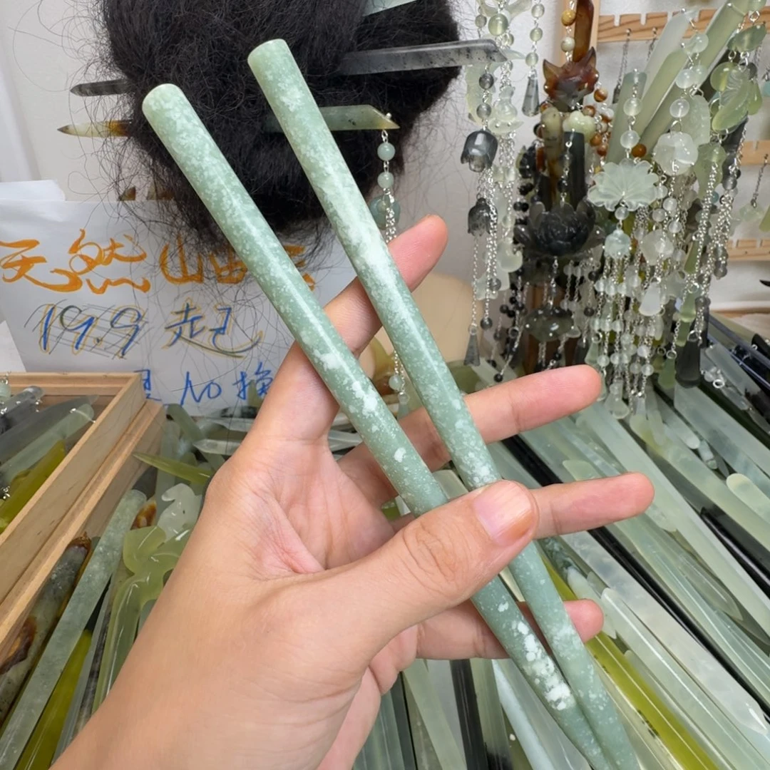 蛇纹石玉合金发饰2支，一对