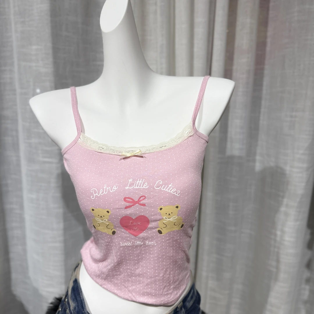 少女风卡通风纯欲风背心吊带打底白女士夏季时尚