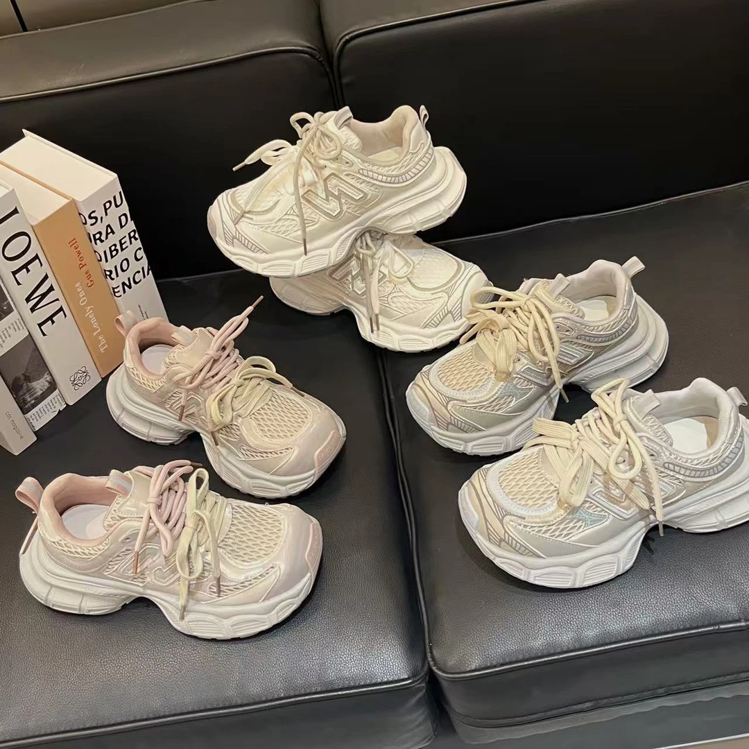 5CM爱贝芙~2025新款夏季时尚休闲鞋系带松糕底轻便老爹鞋女豆豆