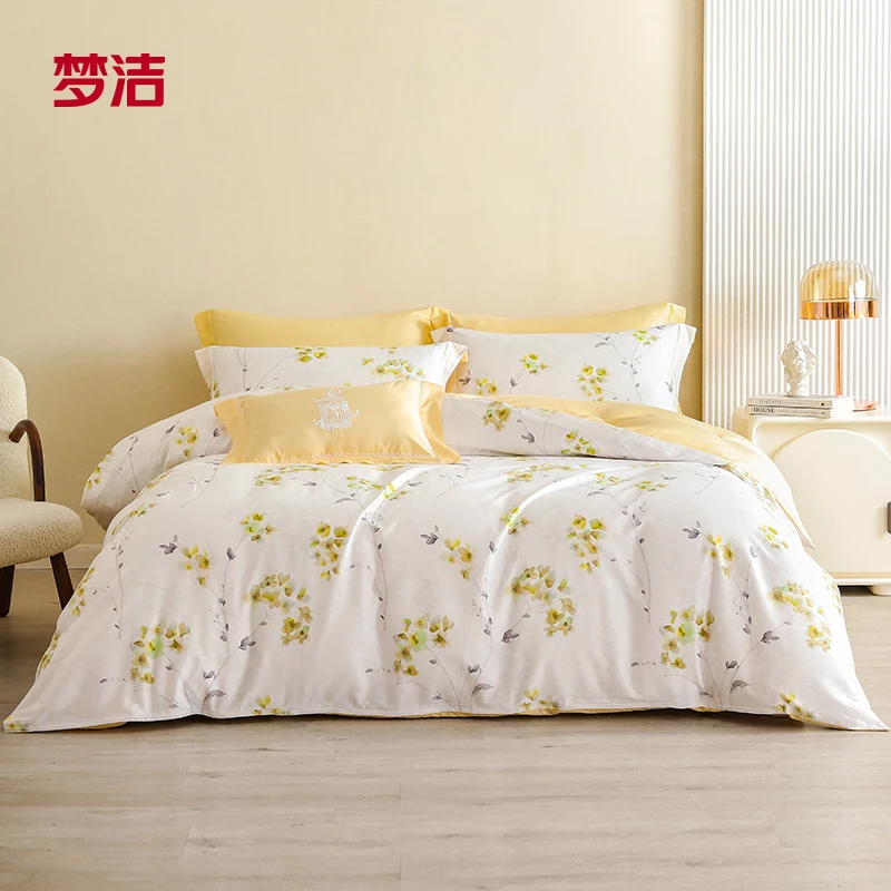 梦洁家纺60支长绒棉四件套纯棉全棉2025新款床单被套贡缎花卉床品