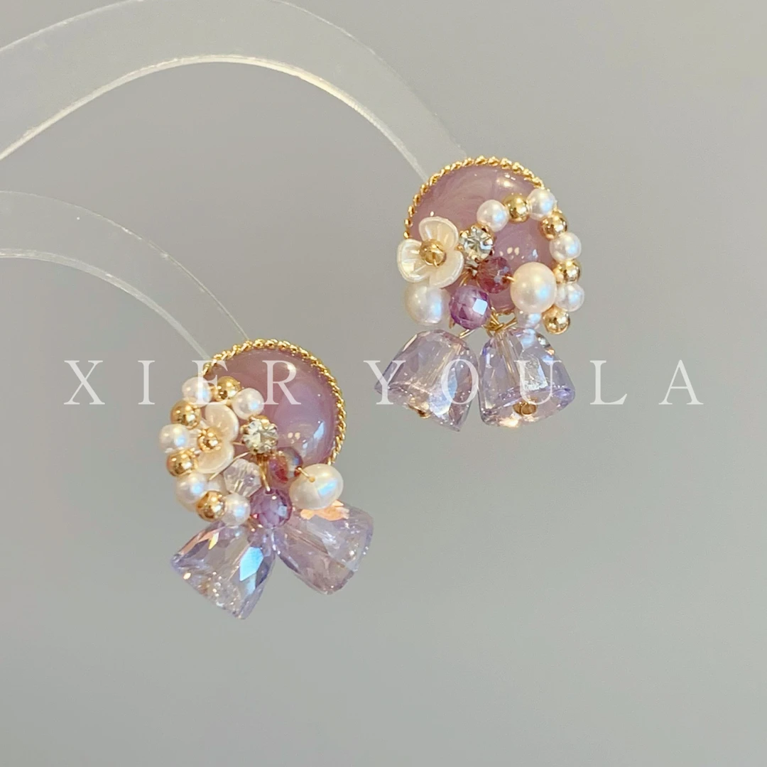 铜合金合成锆石耳饰 【喜儿ula】1-14-4法式轻奢铃铛时尚少女耳环