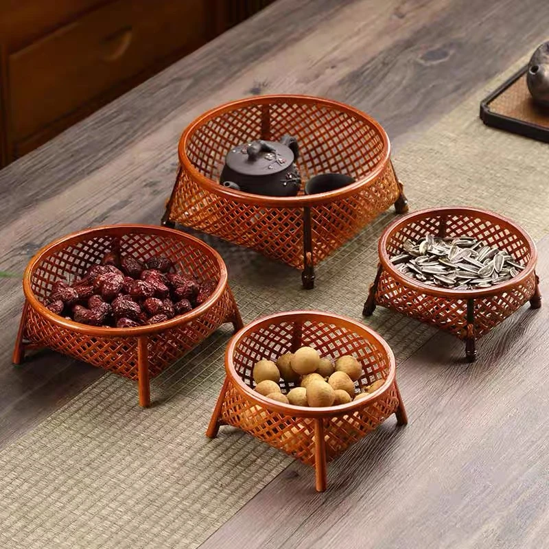 明尚德竹编篮储物编制镂空茶器手工编织家用创意