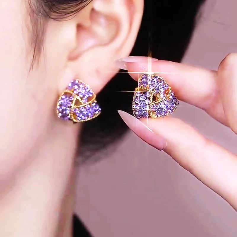 铜合金锆石耳饰 三角锆石耳环女轻奢高级感时尚耳钉精致小众耳饰