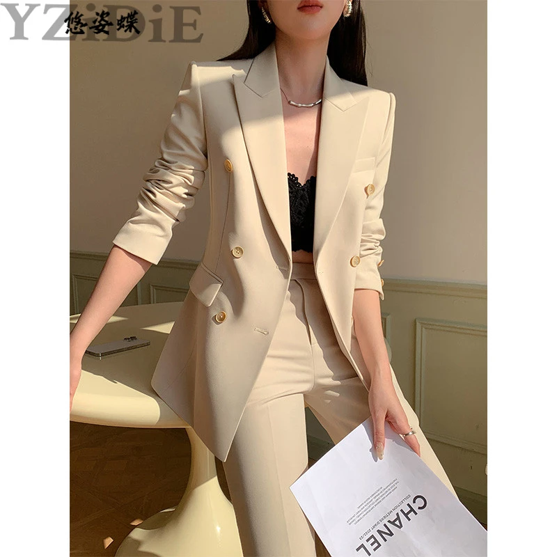 米白色西装套装女秋冬高端时髦双排扣休闲通勤西服职业马甲三件套