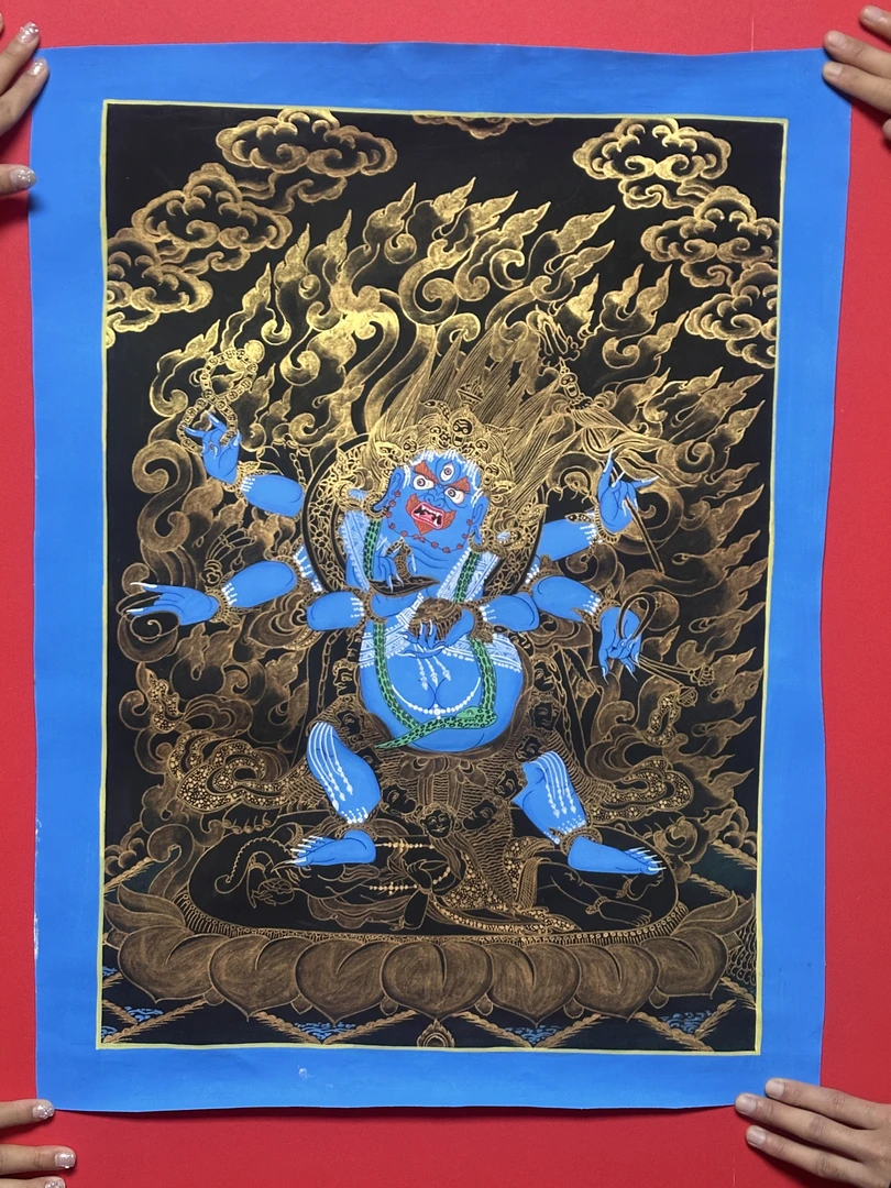 六臂大黑天大画-热贡纯手绘唐卡