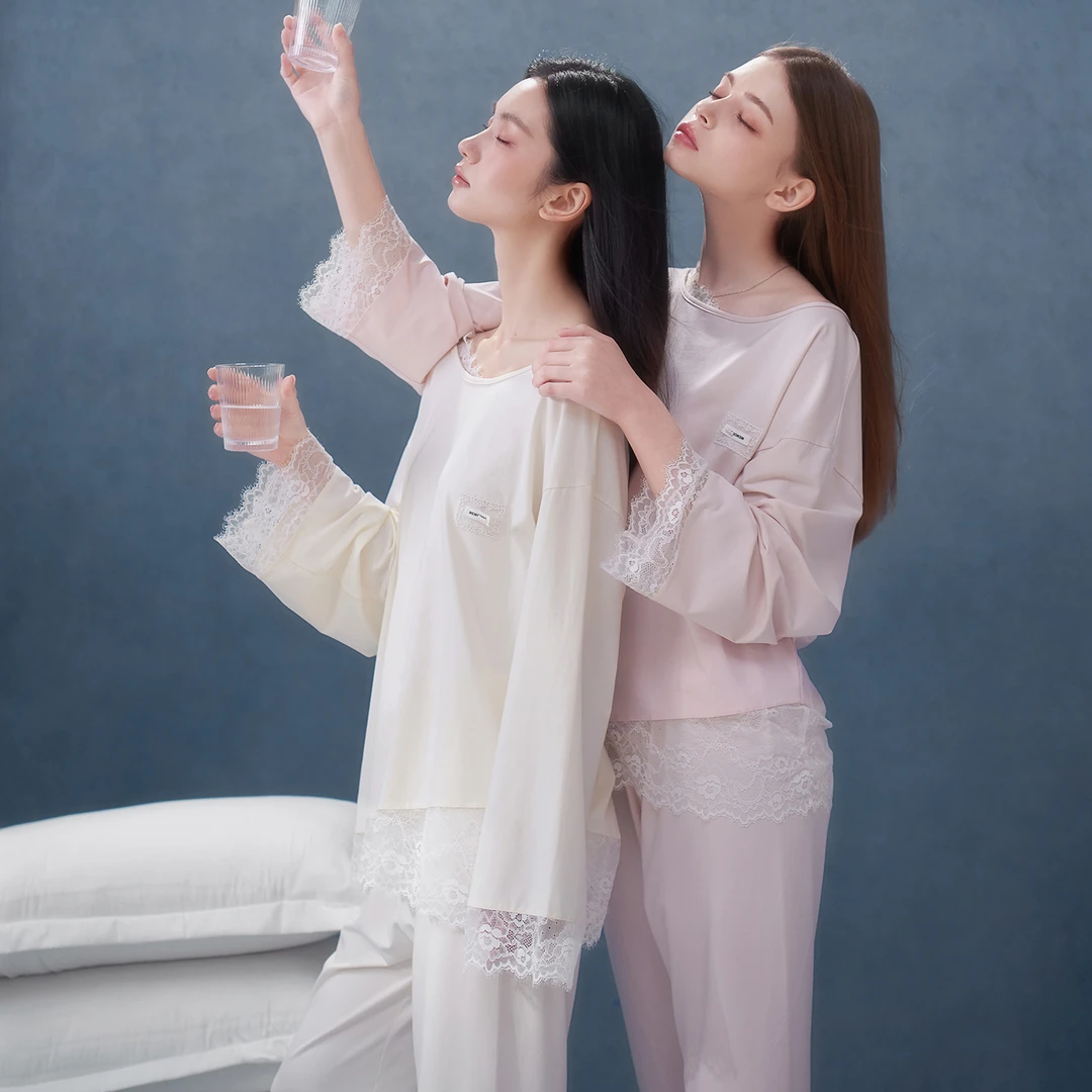 思莉太太【姐妹日常】莫代尔睡衣女款春秋季甜美蕾丝闺蜜家居服套装