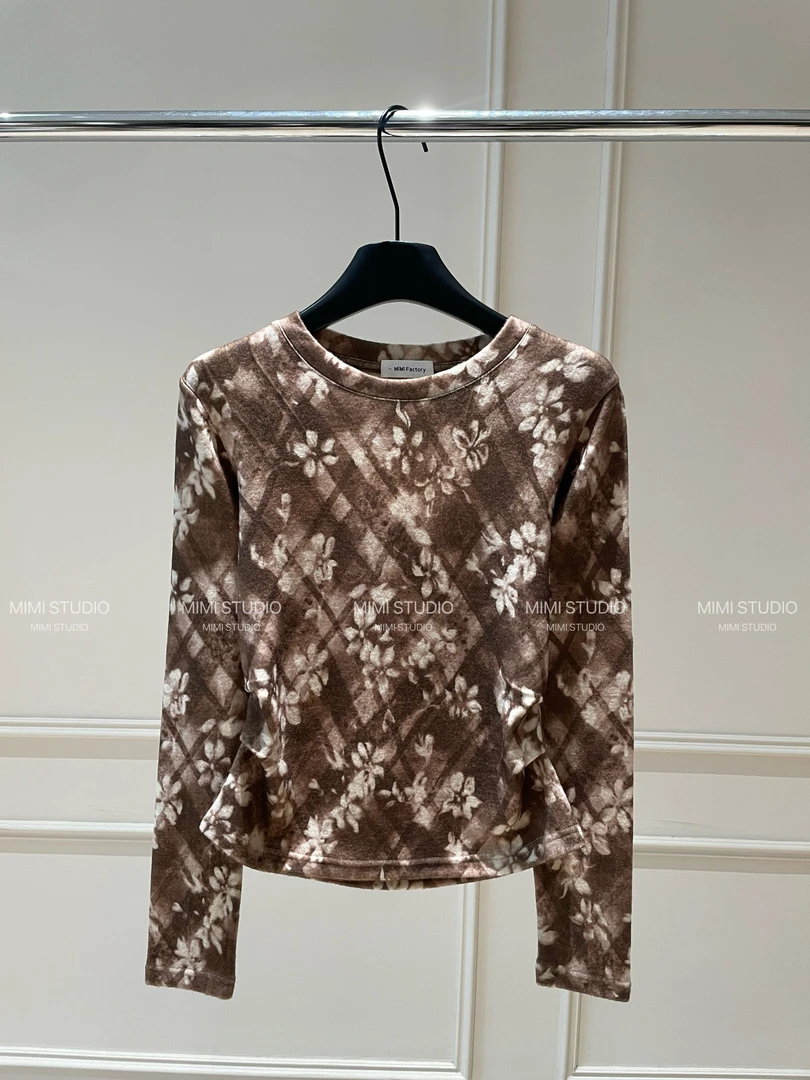 2025新款长袖 欧货美拉绒毛时尚长袖收腰T恤女修身显瘦上衣887#