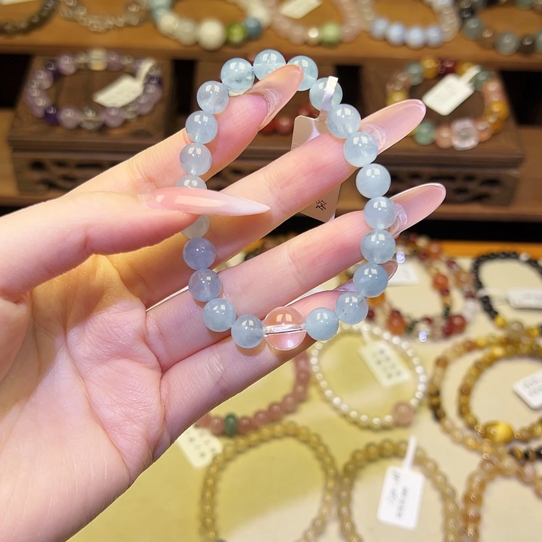 银S925镀金镶嵌水晶手串海蓝9083