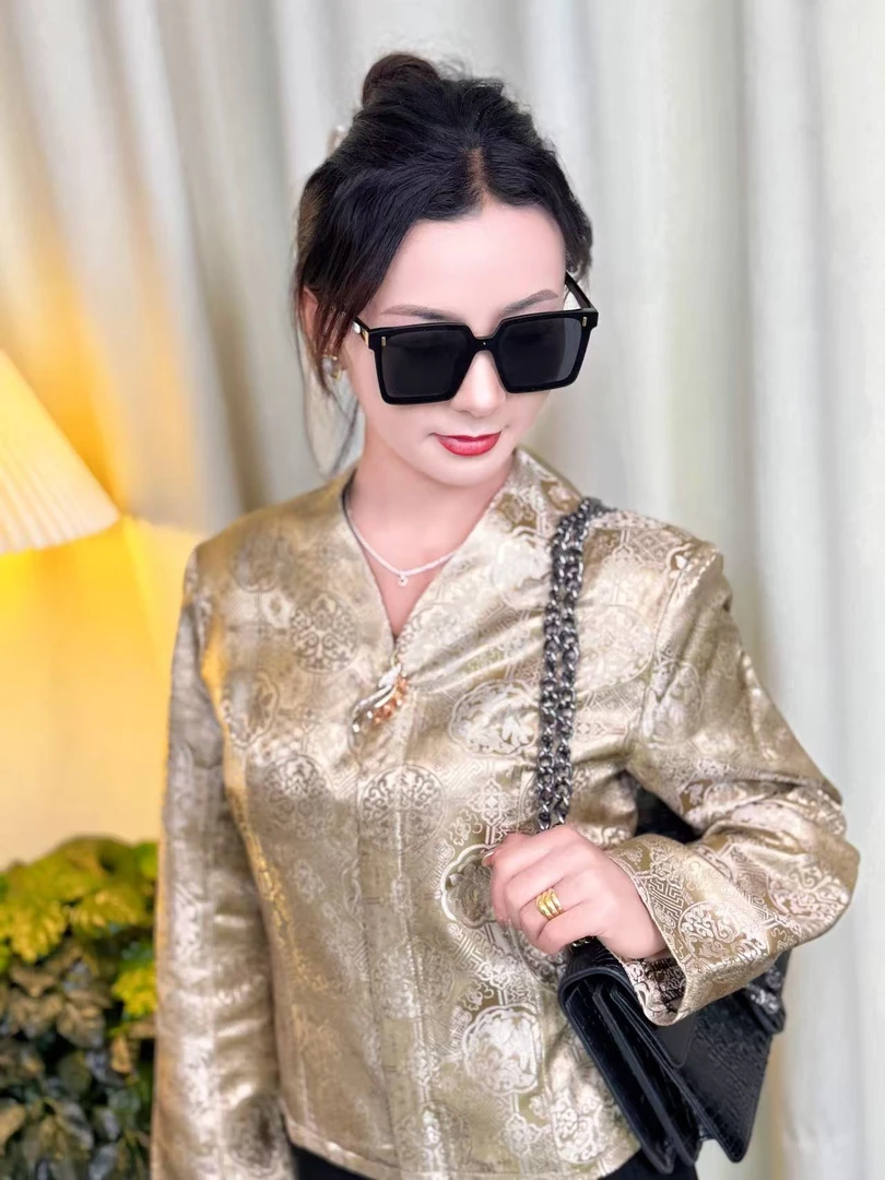 网红时尚夏季拉链款锦缎藏服外套送配饰