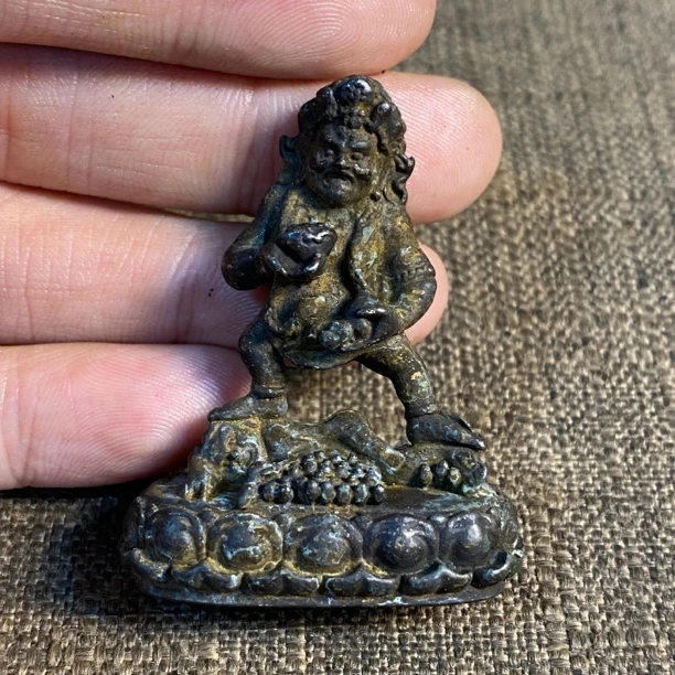 老铜胎藏传黑财神小摆件口袋佛