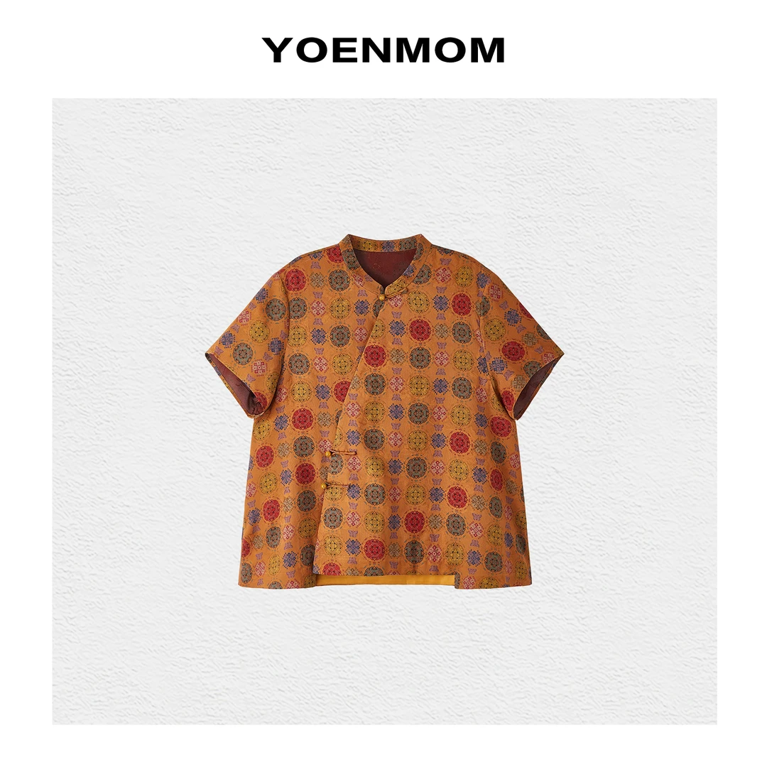 YOENMOM·宝相团花·100桑蚕丝香云纱罗立裁斜襟款小立领国风上衣