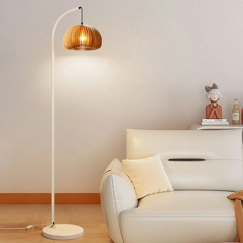 奶油南瓜落地灯客厅沙发钓鱼灯法式中古氛围立式台灯原木风卧室灯