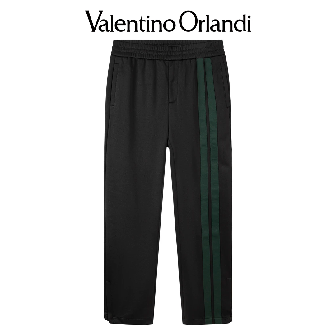 Valentino orlandi男士秋冬撞色百搭A版拼接条纹直筒休闲套装长裤