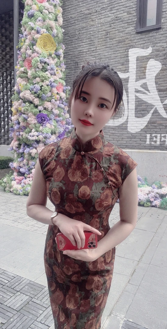 油画设计师无袖低开衩复古港风日常斜襟旗袍舞服气质长款温婉风