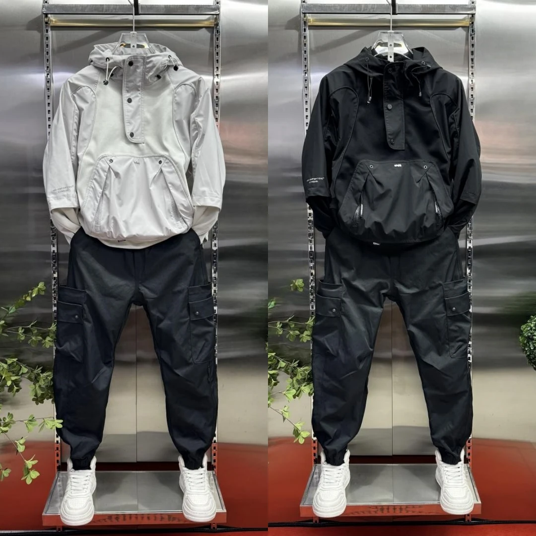 秋季新款工装外套哈伦裤时尚潮男多口袋连帽外套束脚休闲裤搭配