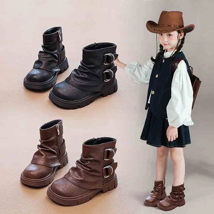 儿童百搭马丁靴2025秋冬女童英伦风时尚短靴中大童棉靴单靴裤管靴