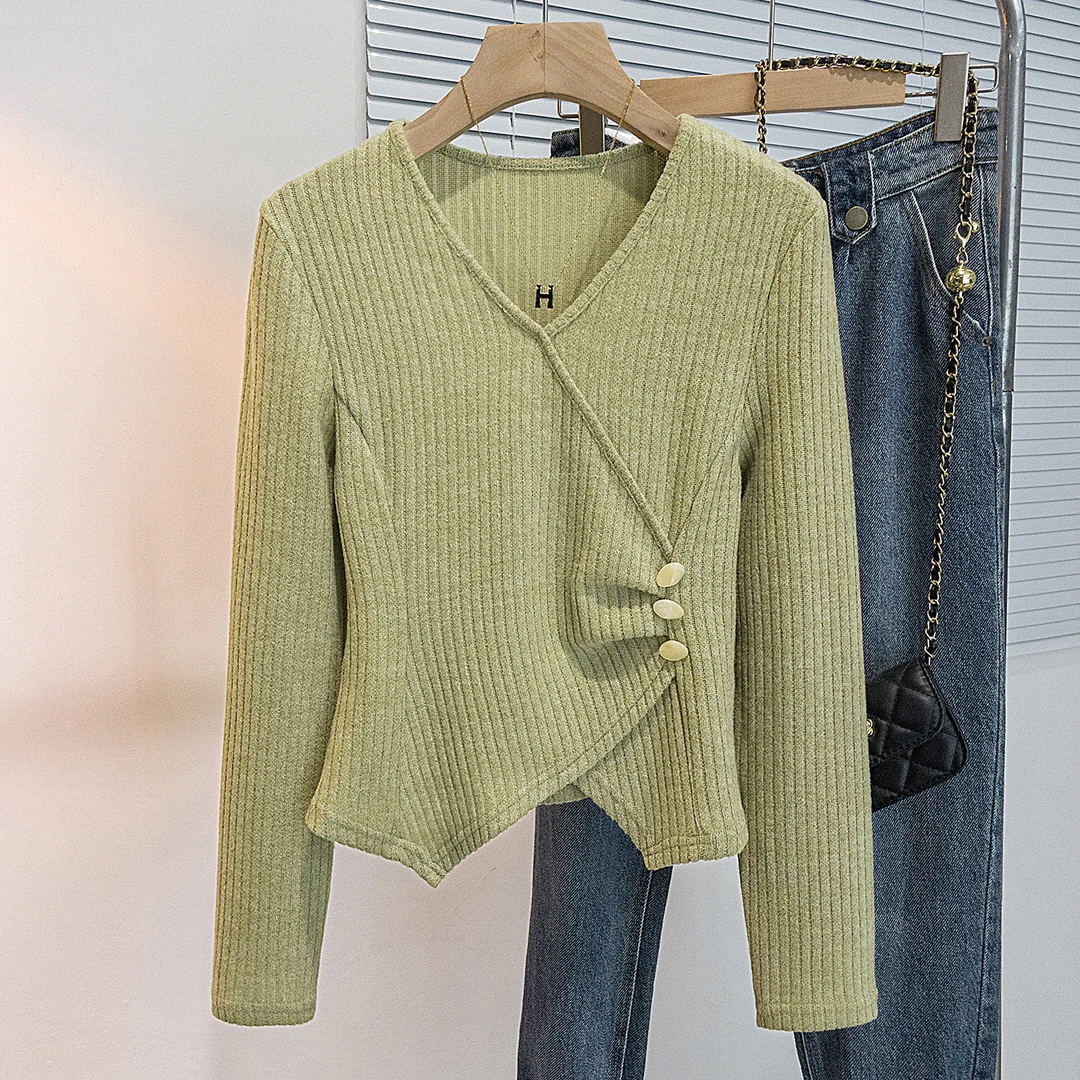 yoewshean/羽媗秋季新款大码女装胖mm收腰显瘦长袖t恤针织衫上衣