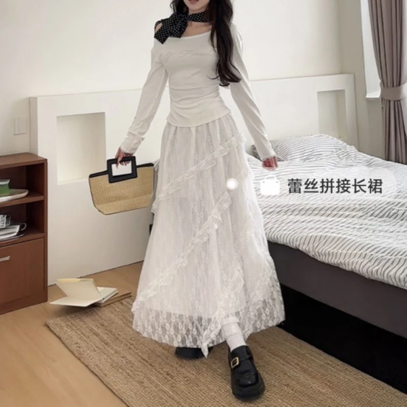 不规则蕾丝半身裙2025秋季新款显瘦蛋糕裙小众仙女中长款长裙子