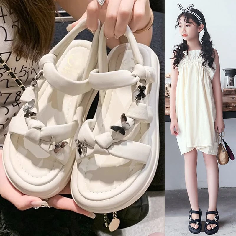 女童凉鞋夏款2025爆款外穿儿童罗马凉鞋蝴蝶软底女孩中大童沙滩鞋