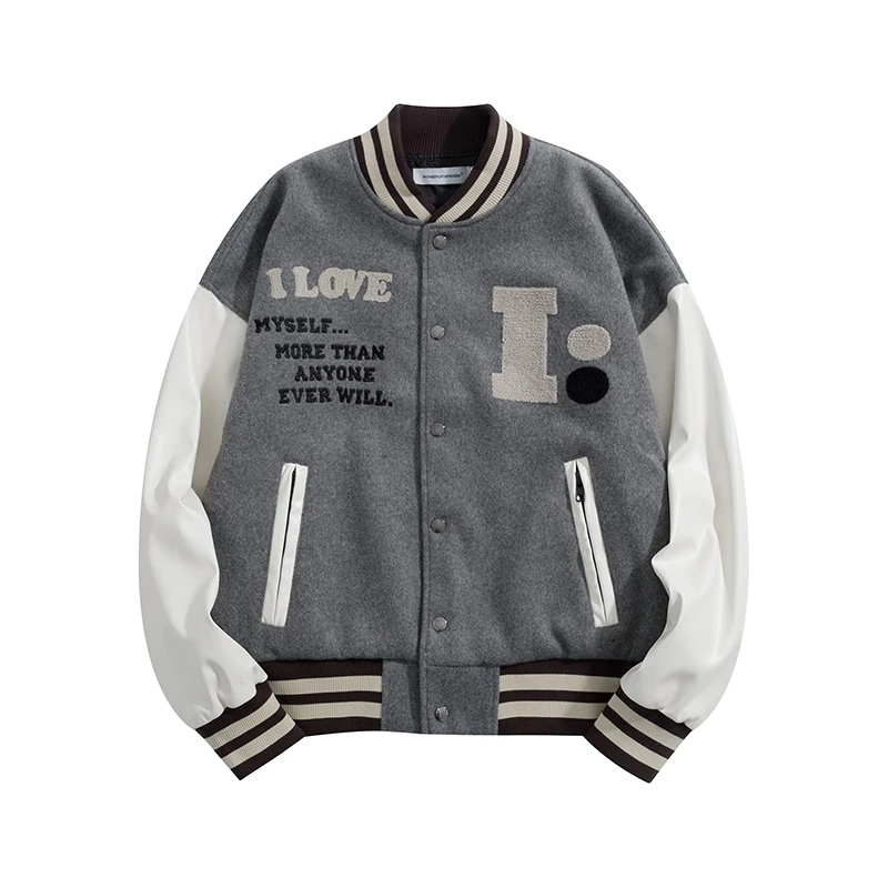 POH夜猫的祈祷刺绣棒球男冬季pu皮袖夹克外套潮