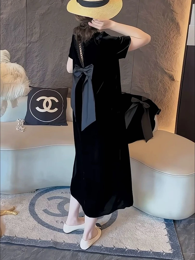 新款夏季连衣裙 丝绒薄款 名媛气质 高级感大气