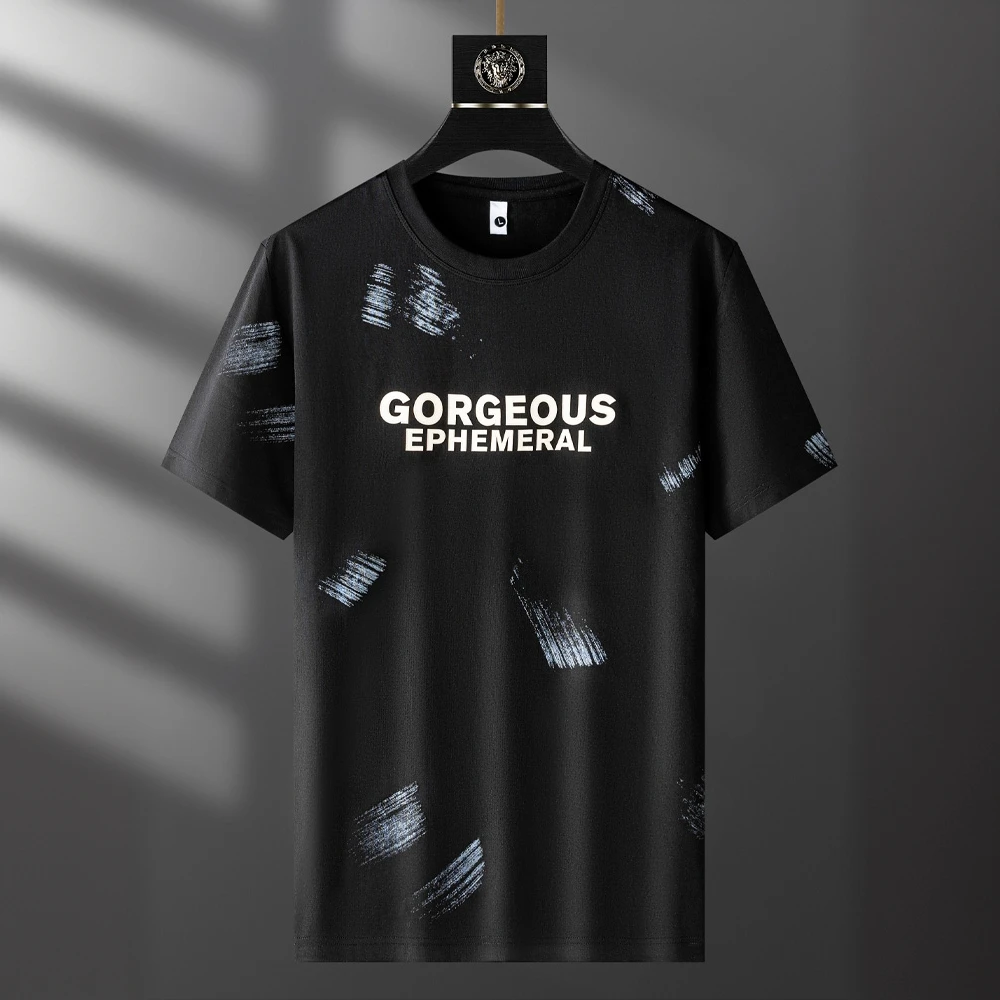 萨尔布勒斯时尚潮流印花字母短袖夏季男士薄款冰感休闲圆领上衣