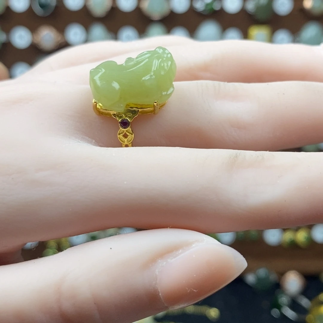 和田玉（黄玉）戒指银S925镀金镶嵌