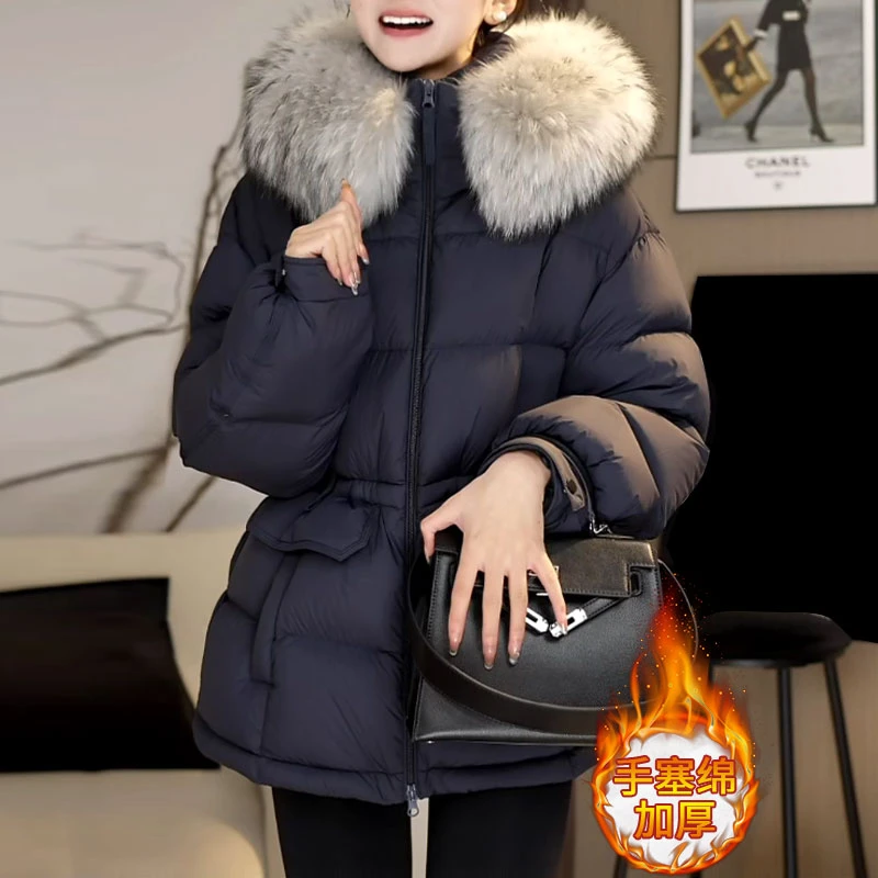 云朵泡芙棉服女2025冬季新款小个子超大毛领加厚保暖面包服外套女