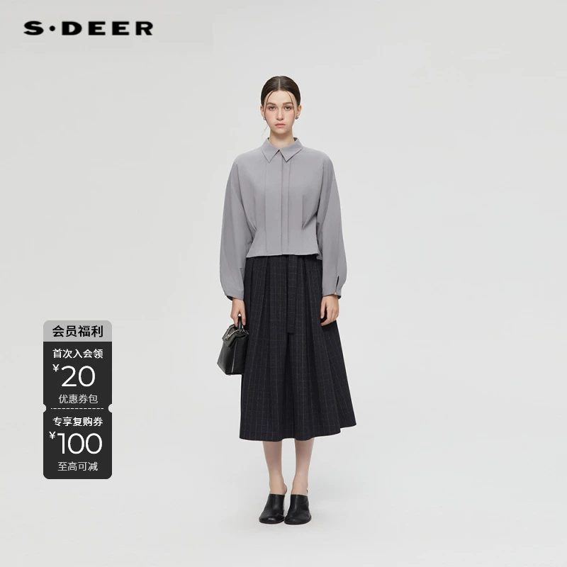 S·DEER圣迪奥女装气质衬衣长袖短款上衣小众设计感衬衫S253Z0541