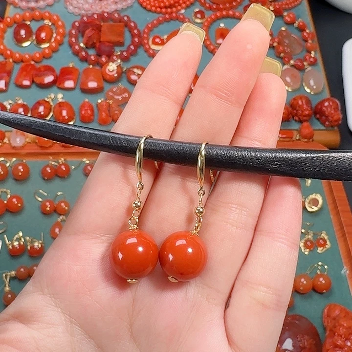 南红玛瑙银S925镶嵌13+耳饰