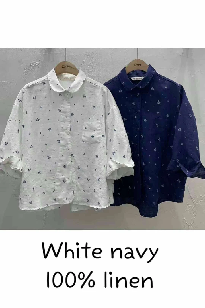 韩国正品不支持退换/眼镜姐姐/碎花麻翻领衬衣/0527