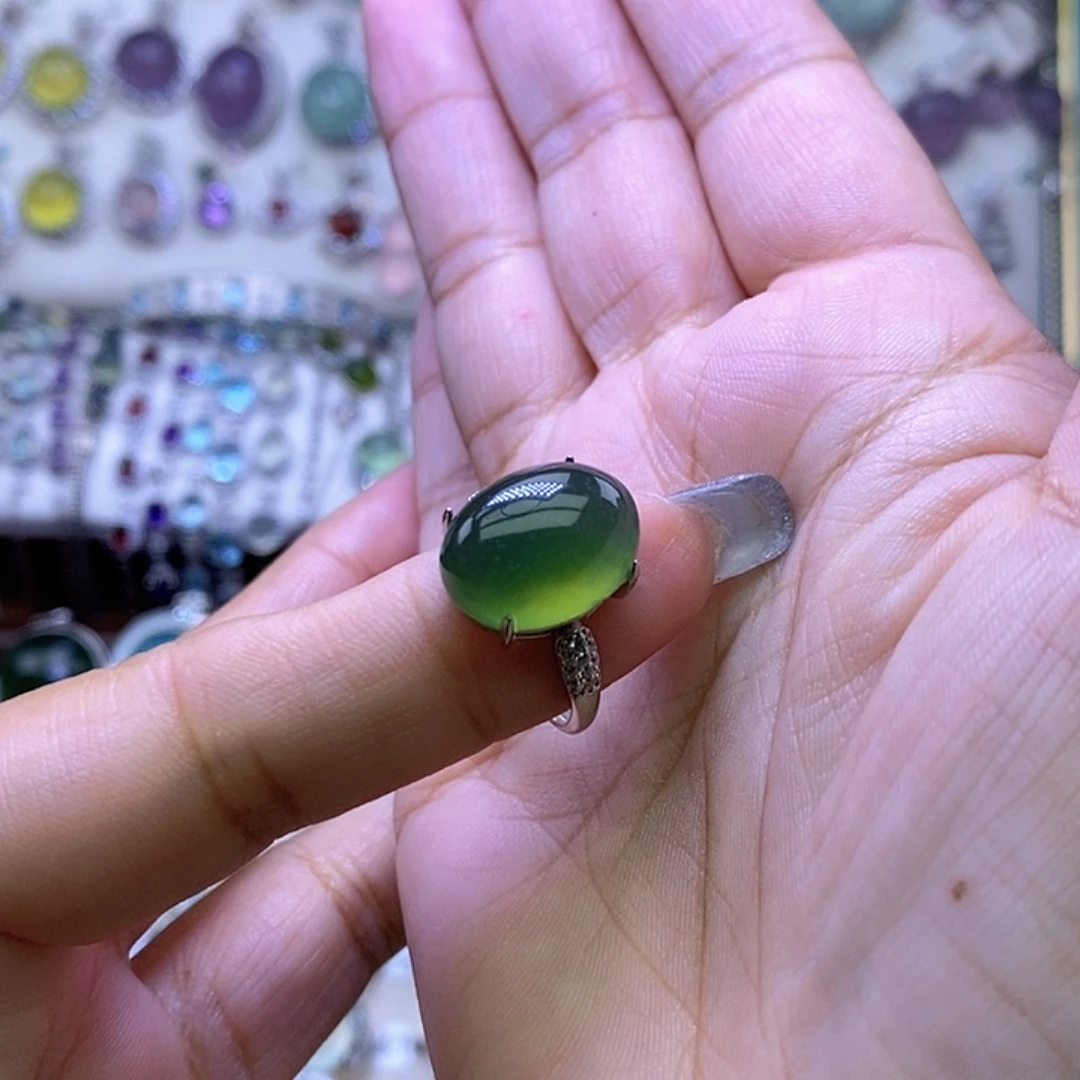 深***！岫玉银S925镶嵌戒指