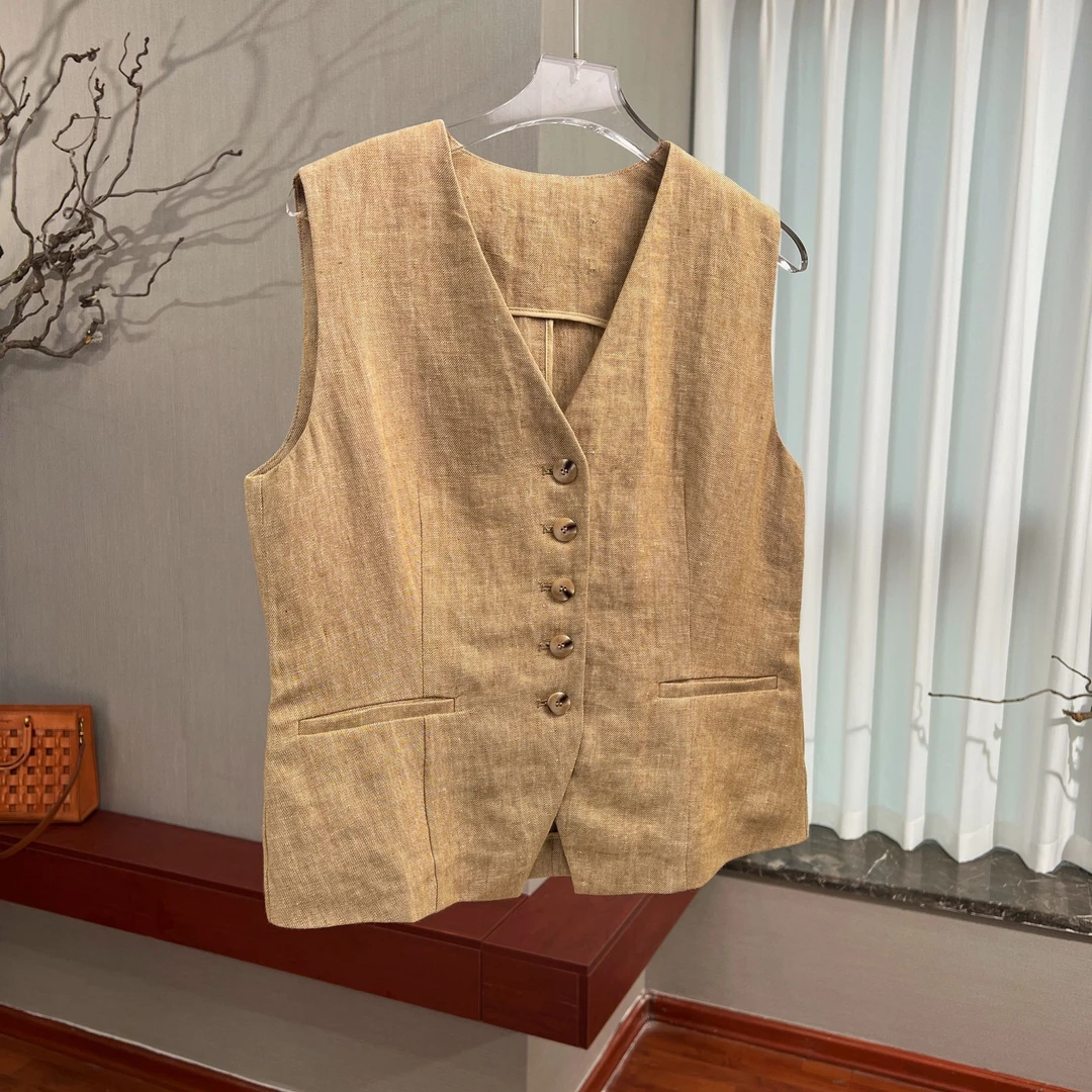纯亚麻复古风亚麻马甲女装宽松显瘦无袖背心马夹