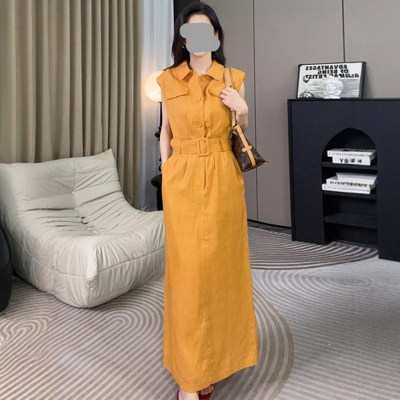 简约高品质2025夏新款时尚小众收腰气质显瘦工装衬衫无袖连衣裙女