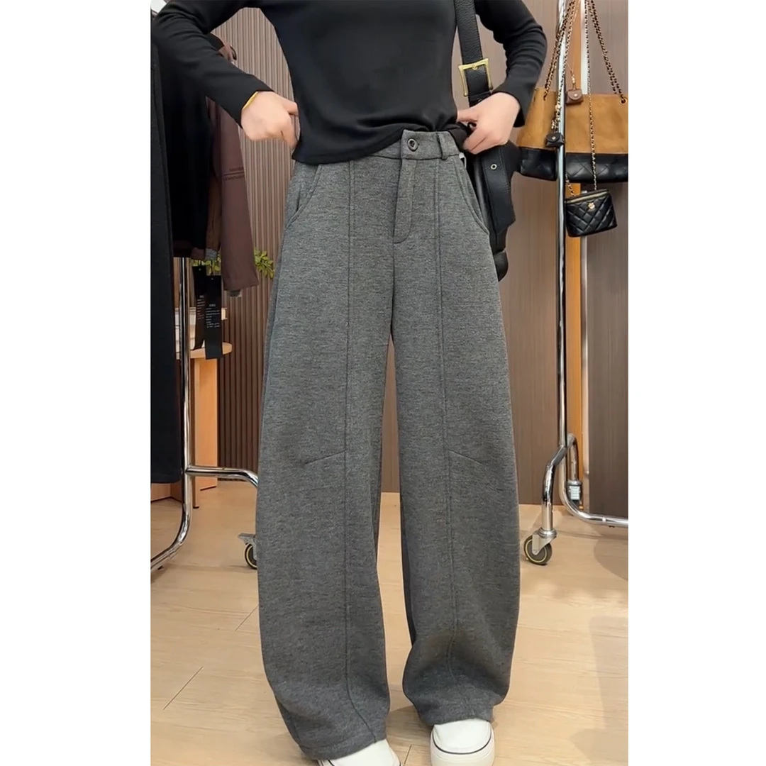 艾塔莉加绒秋冬新款阔腿裤显瘦休闲裤女梨形弯刀裤百搭时尚设计款