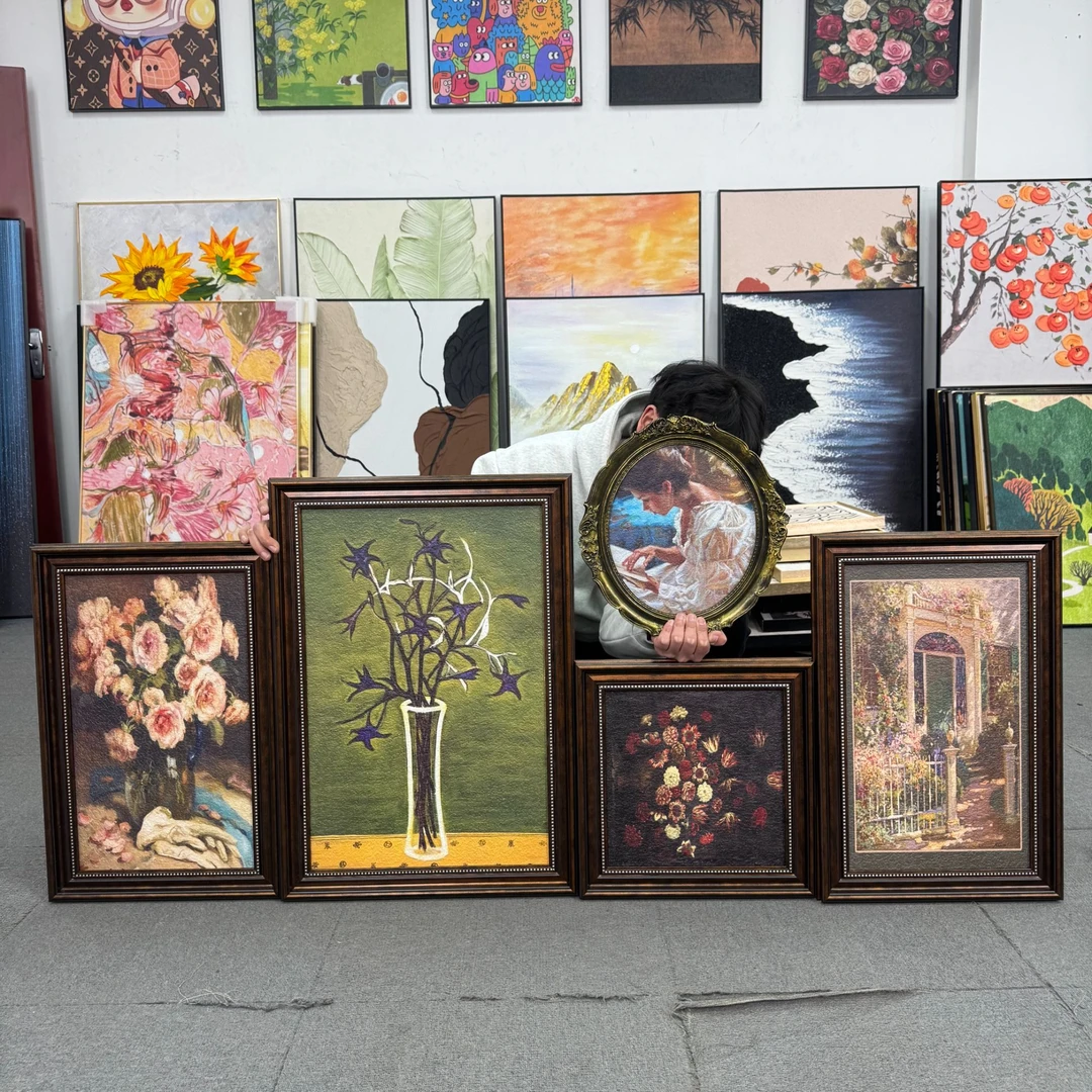 美式复古女孩沙发背景墙装饰画法式客厅挂画绿植小众组合500