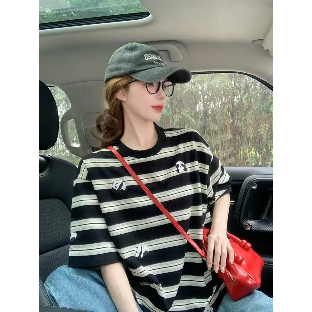 美式潮牌【外贸品质-重工刺绣熊猫】男女同款设计感时尚条纹25038