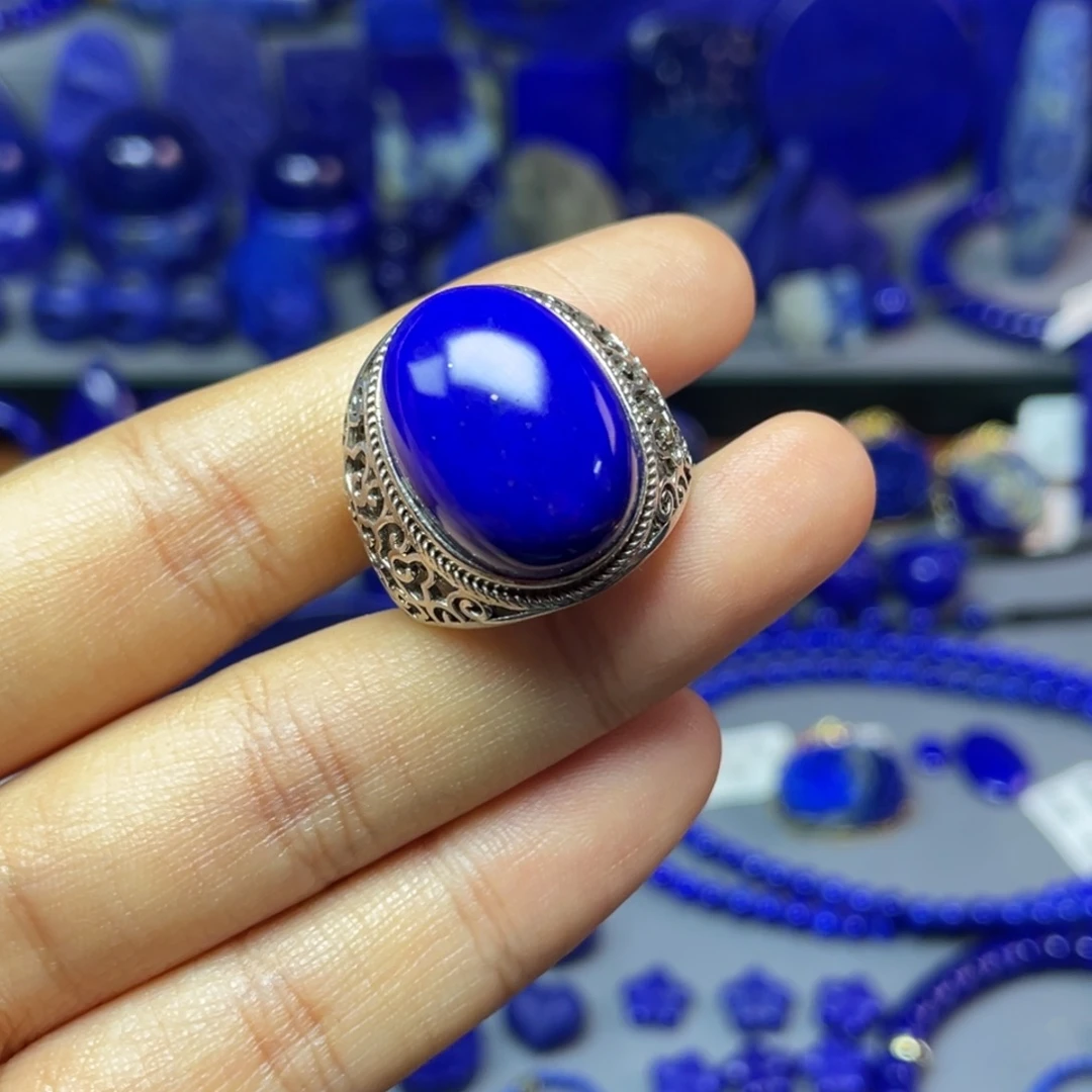 青金石银S925镶嵌戒指（可调节）