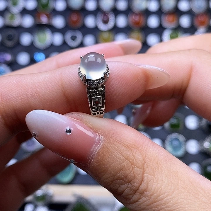 岫玉戒指银S925镶嵌戒指