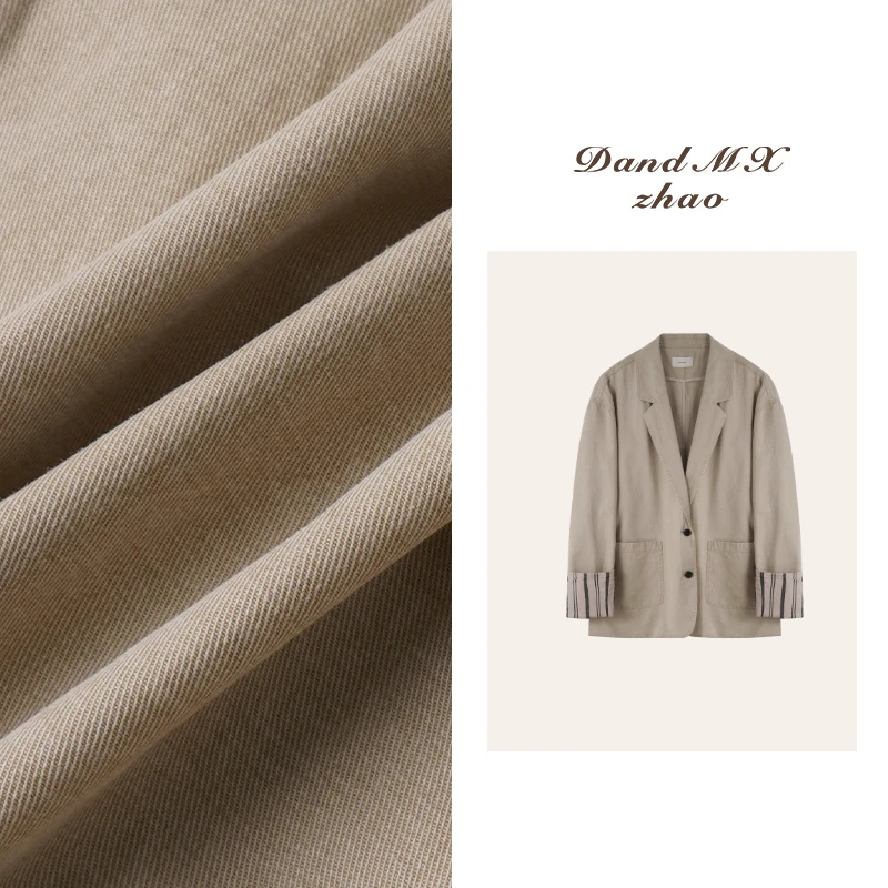 D&MX studio丨松弛老钱 质感原木色条纹袖拼接西装202520276高个