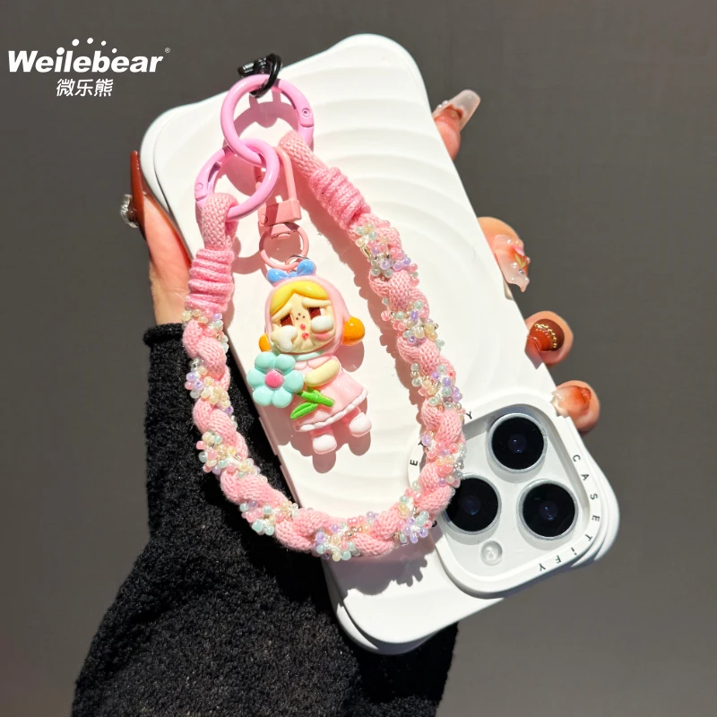 创意哭娃挂件手机挂绳手腕绳短款编织带珠子棉绳高级感挂饰防丢绳