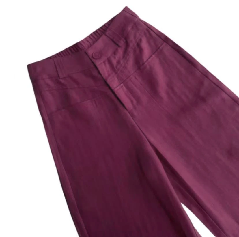 【乌梅紫】春夏新款蚕 丝亚麻休闲裤阔腿裤高腰显瘦舒爽直筒裤1790