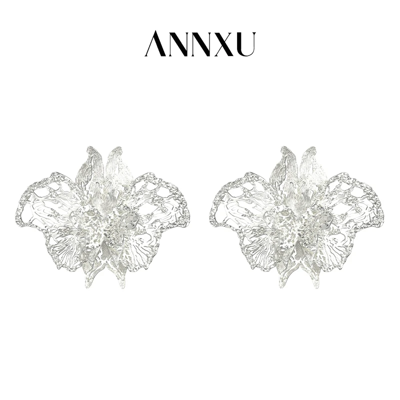 ANNXU 铜合金耳饰 梦蝶系列鸢尾花蕾丝蝴蝶耳钉